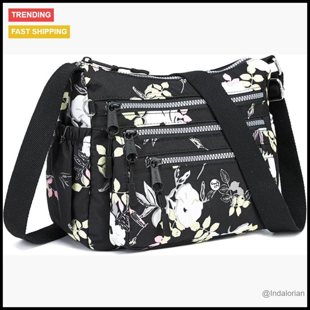 Nylon Crossbody Bag Multi Pocket Lightweight Travel Messenger Purse Adjustable